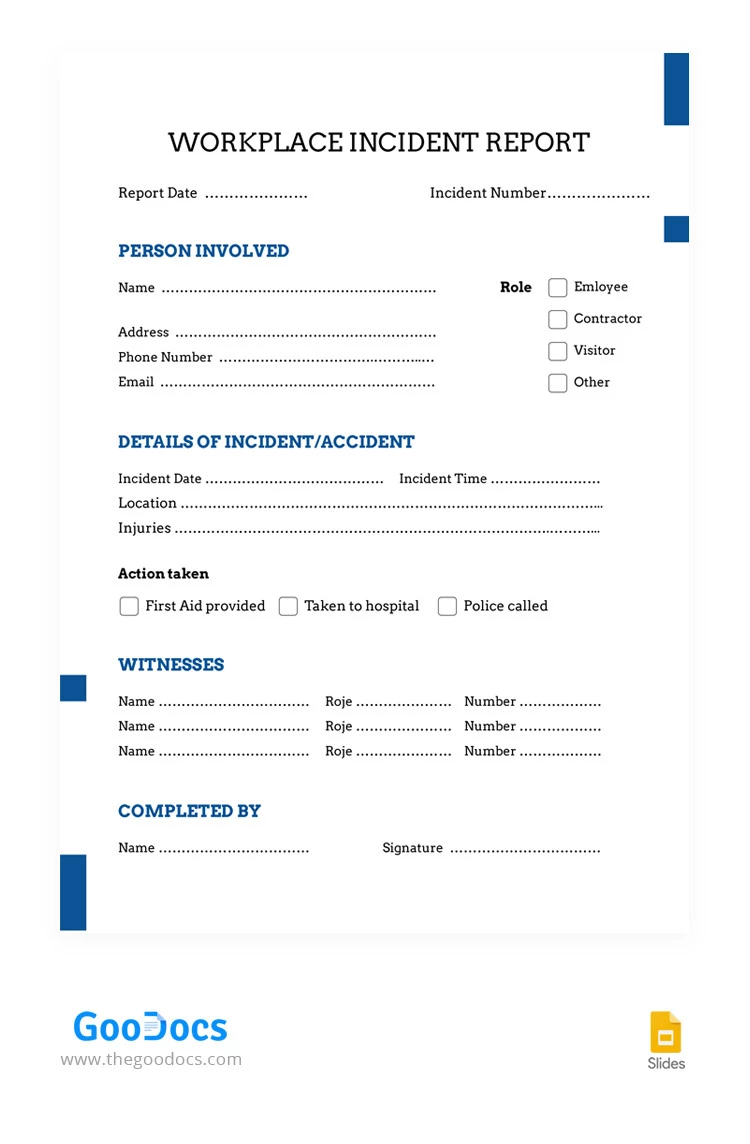 Workplace Incident Report - free Google Docs Template - 10066356