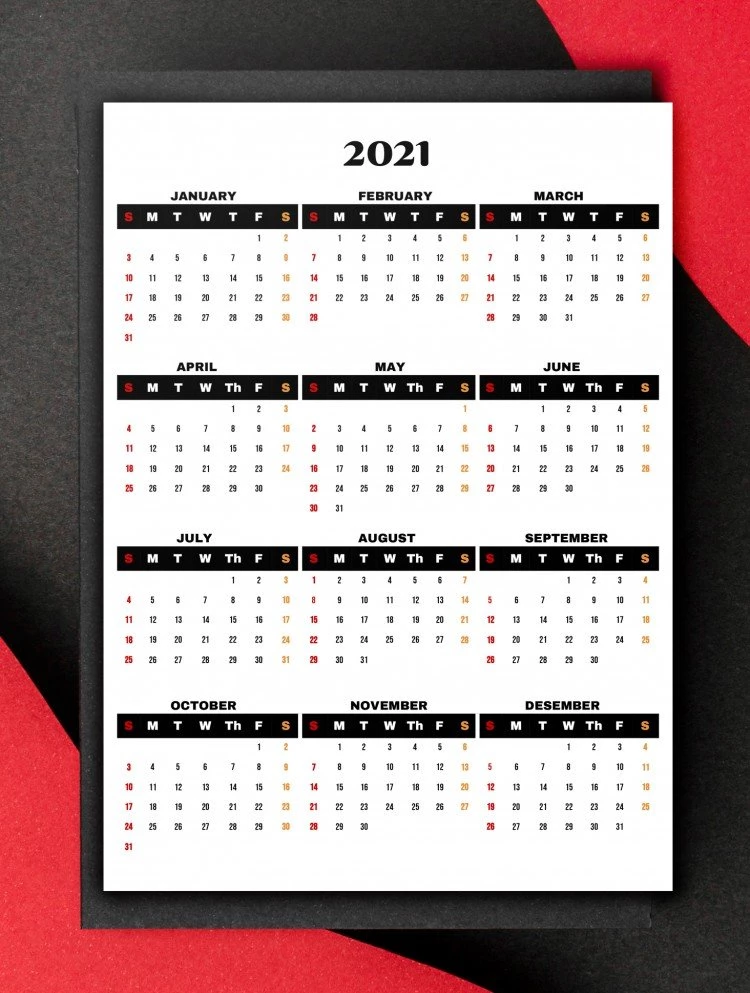 Calendario anual 2021 - free Google Docs Template - 10061585