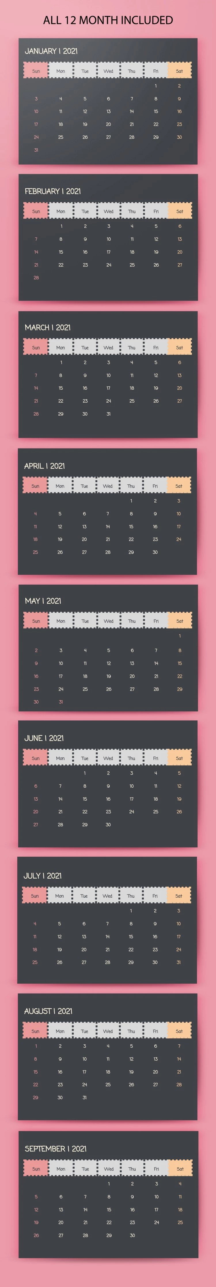 Yearly Desk Calendar 2021 - free Google Docs Template - 10061610