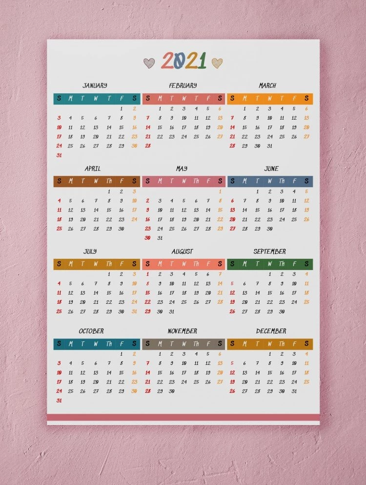 Yearly Wall Calendar 2021 - free Google Docs Template - 10061597