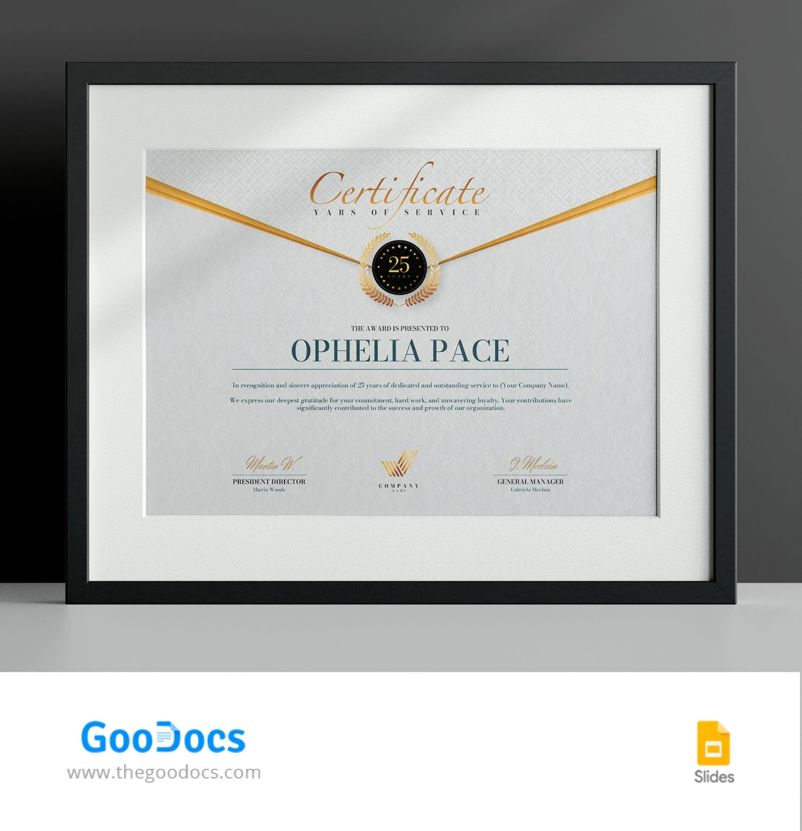 Certificat de récompense pour années de service - free Google Docs Template - 10068341
