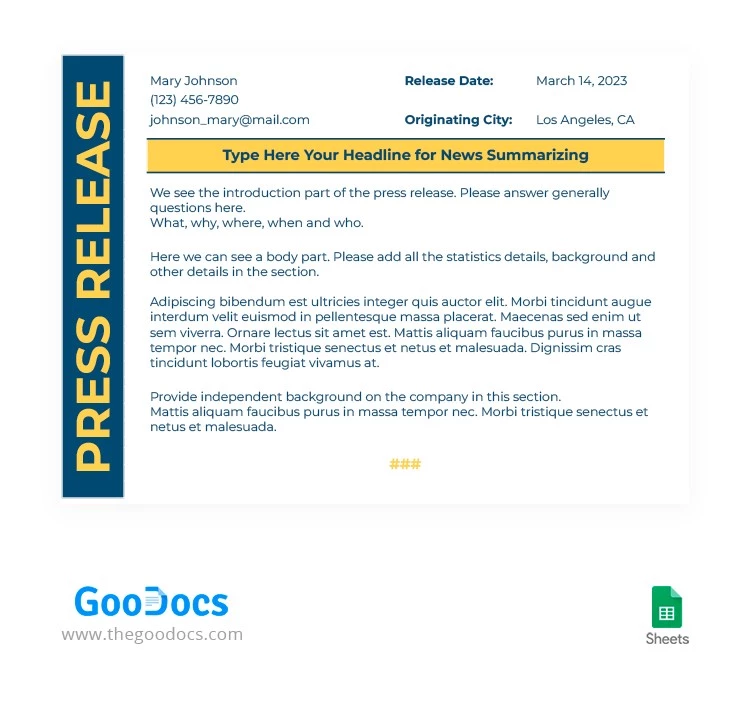 Yellow and Blue Colors Press Release - free Google Docs Template - 10064111
