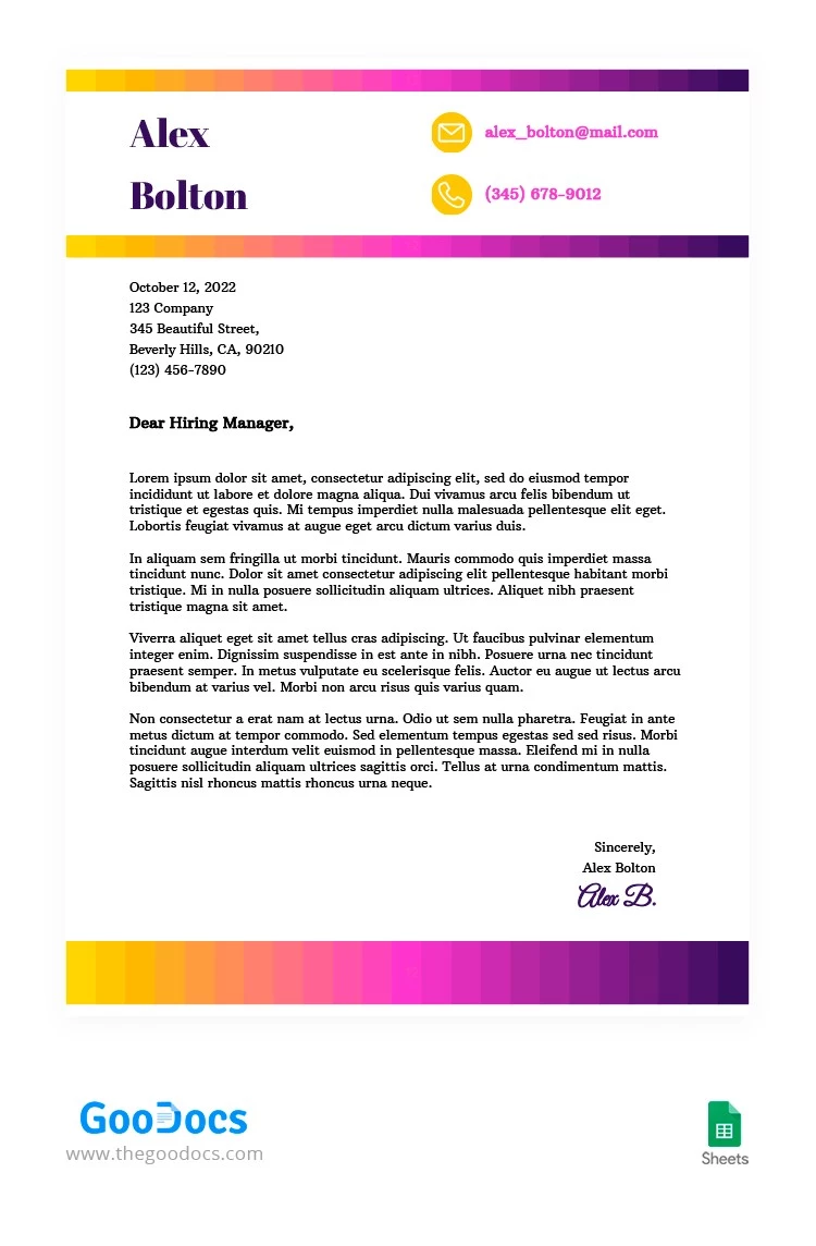 Yellow and Purple Cover Letter - free Google Docs Template - 10063216
