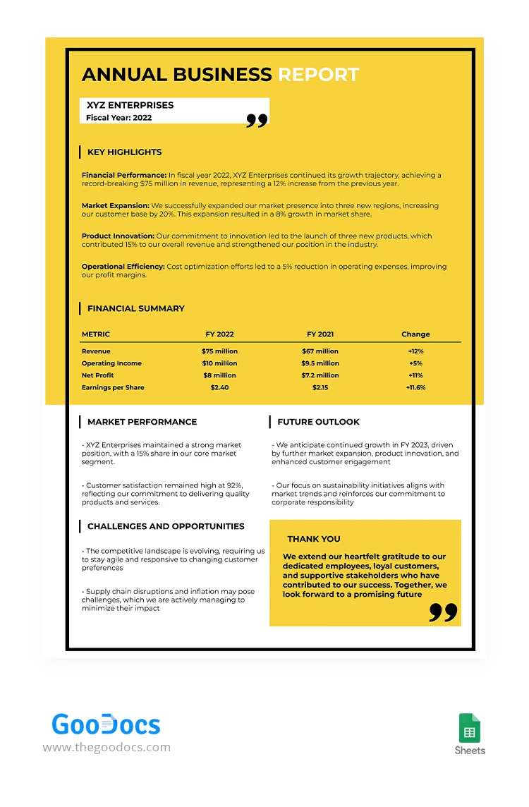 Informe anual de negocios en amarillo - free Google Docs Template - 10067072
