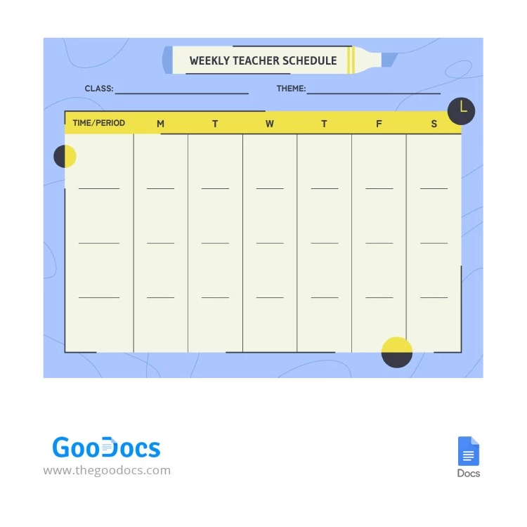 Calendario degli insegnanti settimanale Giallo-Blu - free Google Docs Template - 10064740