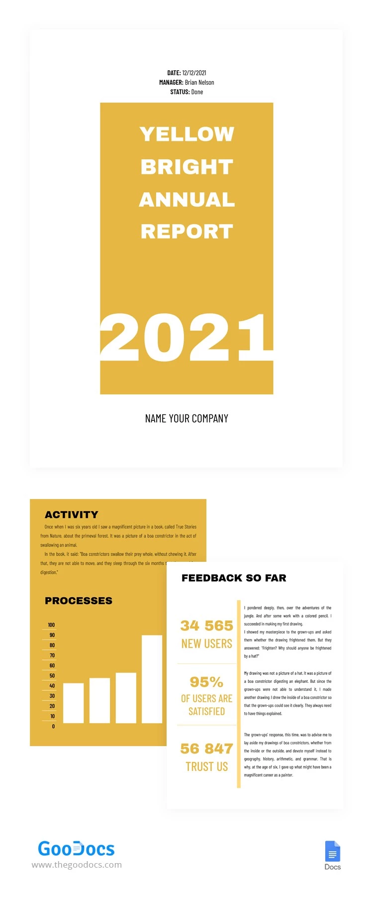Informe anual brillante de color amarillo - free Google Docs Template - 10062270