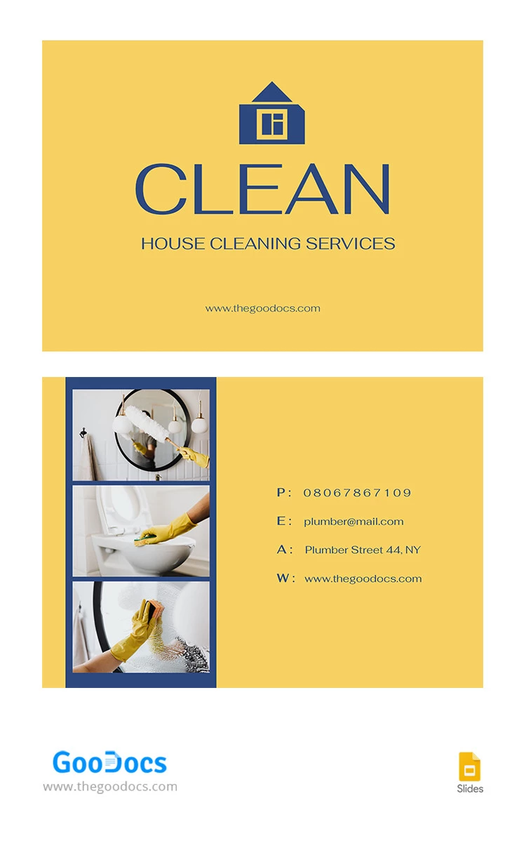 Tarjeta de presentación de negocios de limpieza amarilla. - free Google Docs Template - 10065640