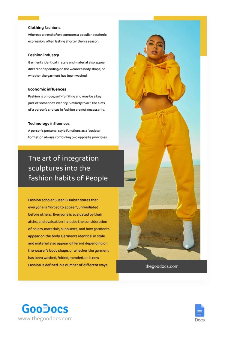 Article de mode sur la couleur jaune - free Google Docs Template - 10064140