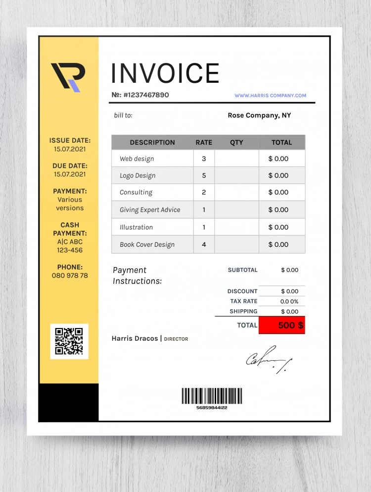 Yellow Color Invoice - free Google Docs Template - 10061826