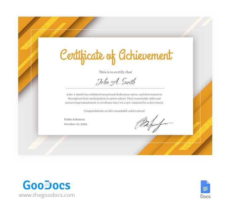 Certificati di completamento gialli - free Google Docs Template - 10067273