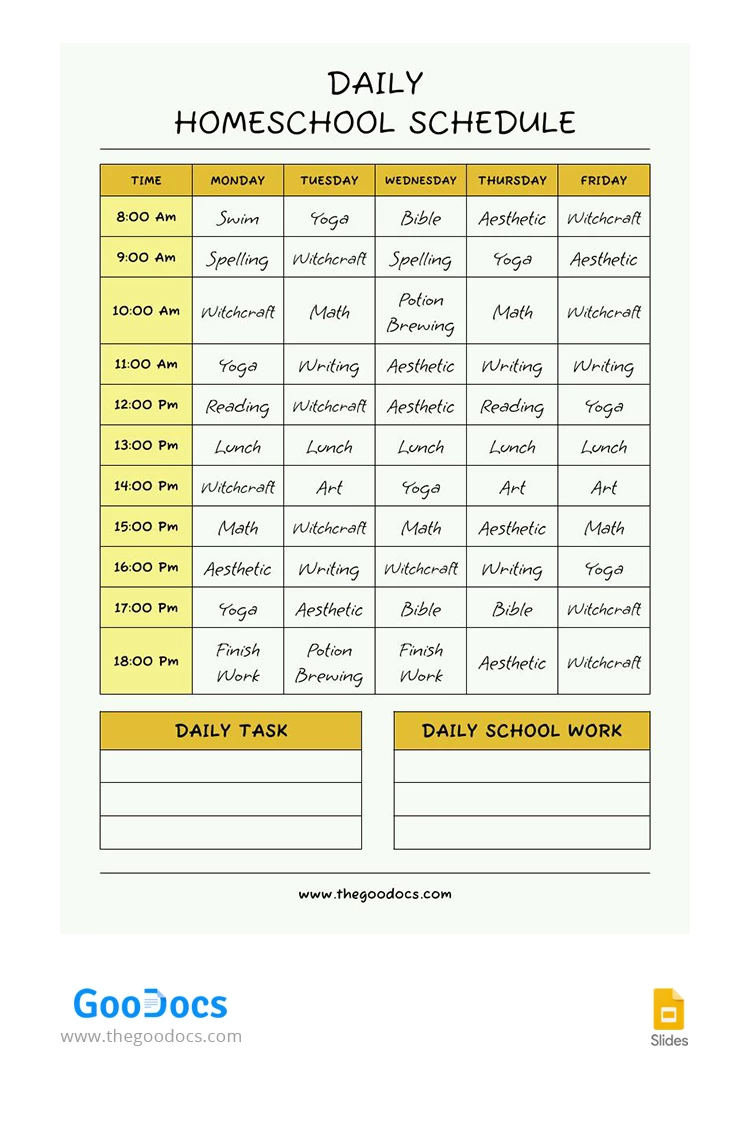 Programme quotidien de cours à domicile jaune. - free Google Docs Template - 10066944