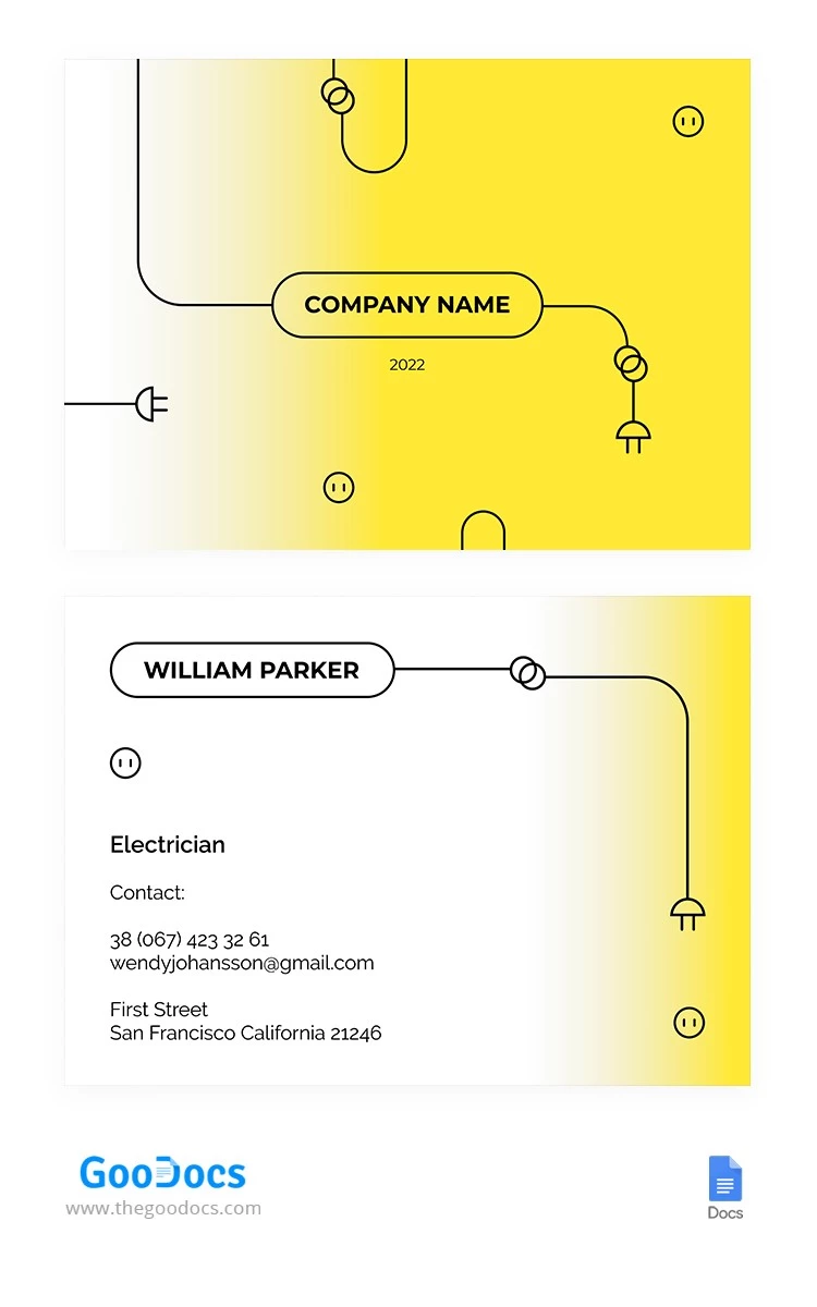 Yellow Electrician Business Card - free Google Docs Template - 10064674
