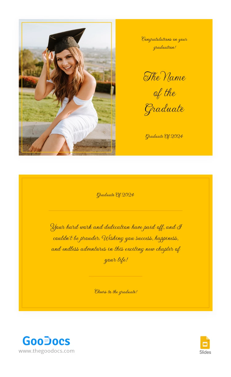 Cartolina di laurea elegante gialla - free Google Docs Template - 10066884