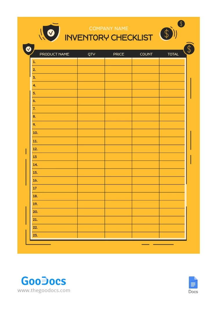 Yellow Inventory Checklist - free Google Docs Template - 10065096