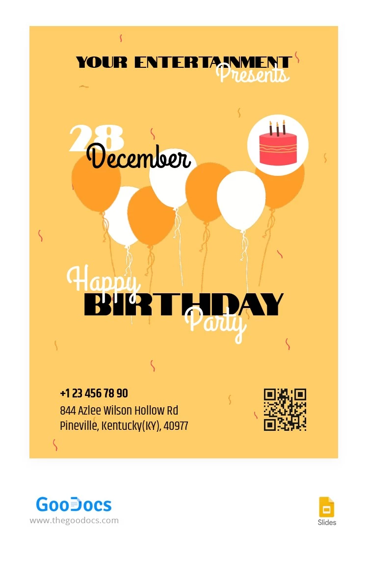 Yellow Poster Birthday - free Google Docs Template - 10064987