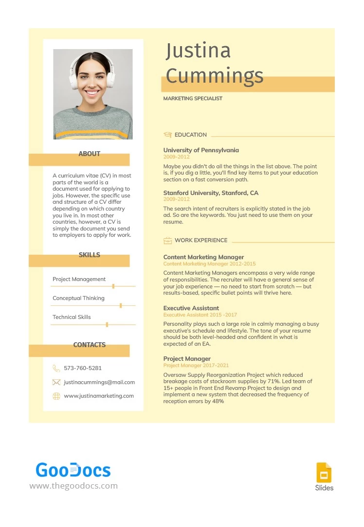 Marketing Lebenslauf - free Google Docs Template - 10063149