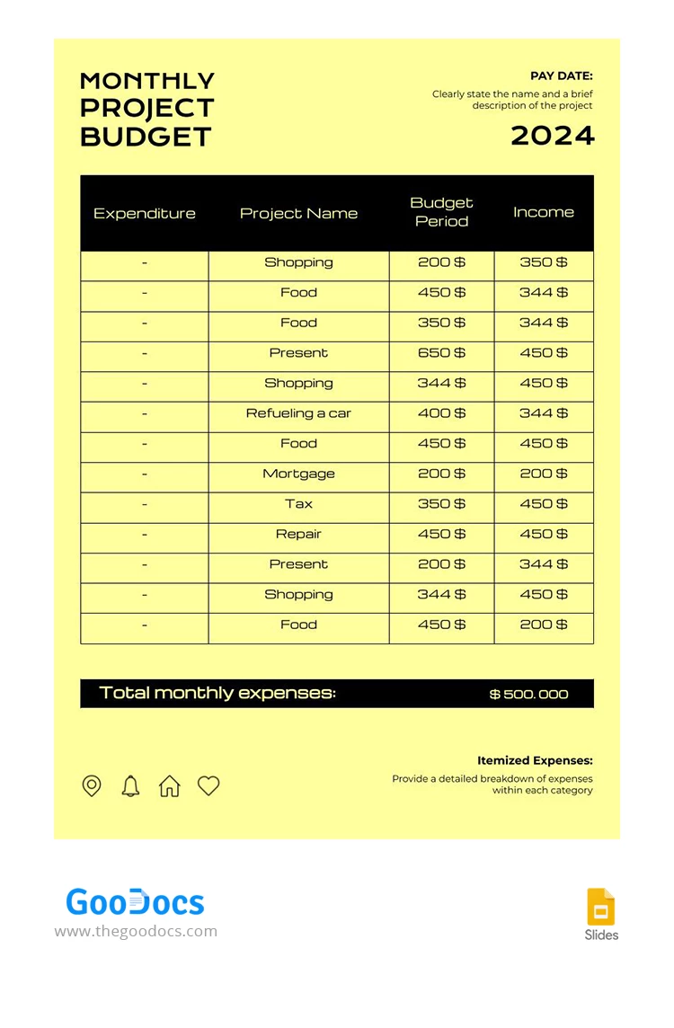 Yellow Simple Monthly Budget - free Google Docs Template - 10067854