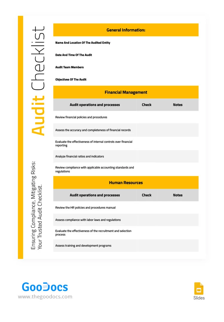 Yellow Structural Audit Checklist - free Google Docs Template - 10066275