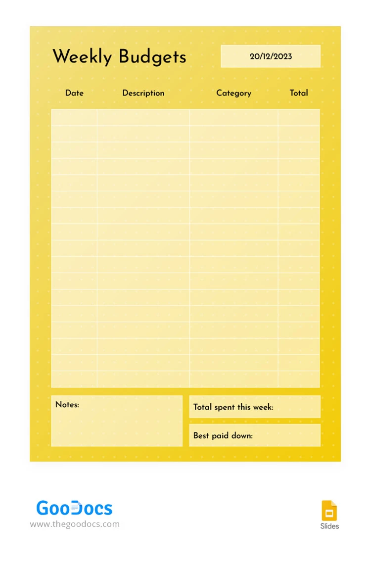 Yellow Weekly Budgets - free Google Docs Template - 10065421