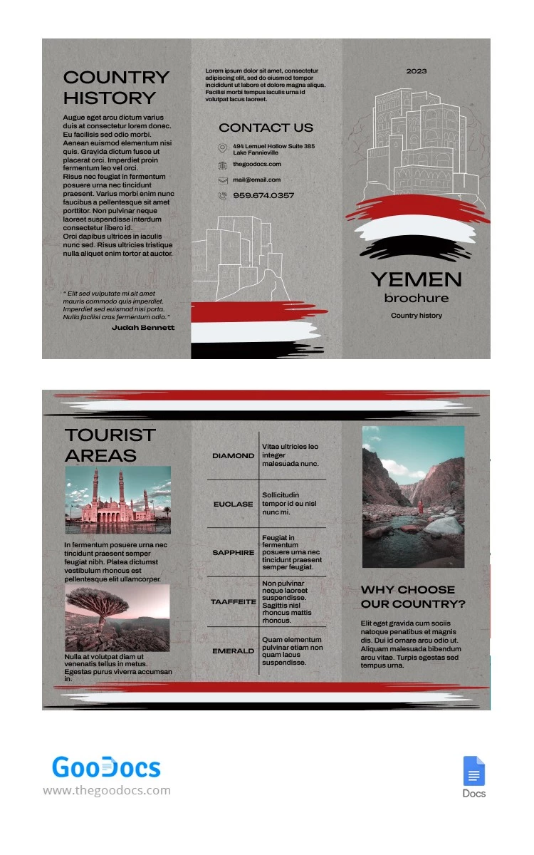 Brochure en trois volets sur le Yémen gris - free Google Docs Template - 10065749