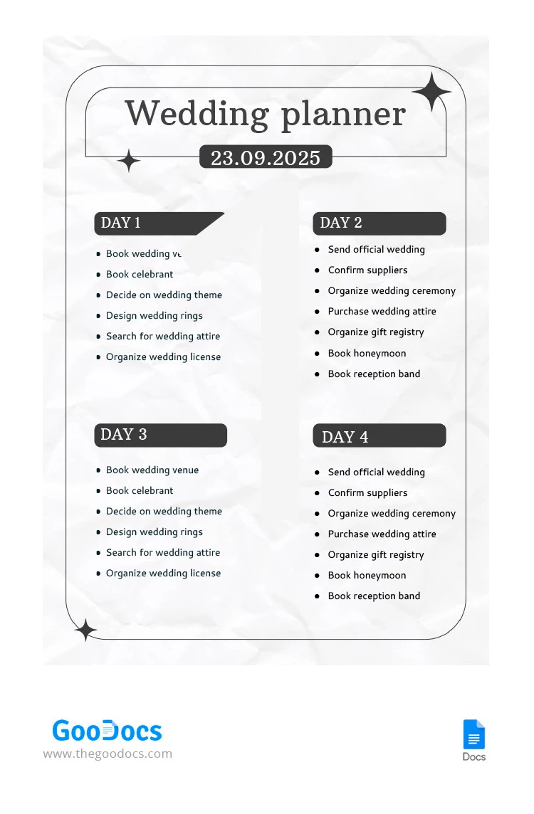 Seu planejador de casamento - free Google Docs Template - 10066190