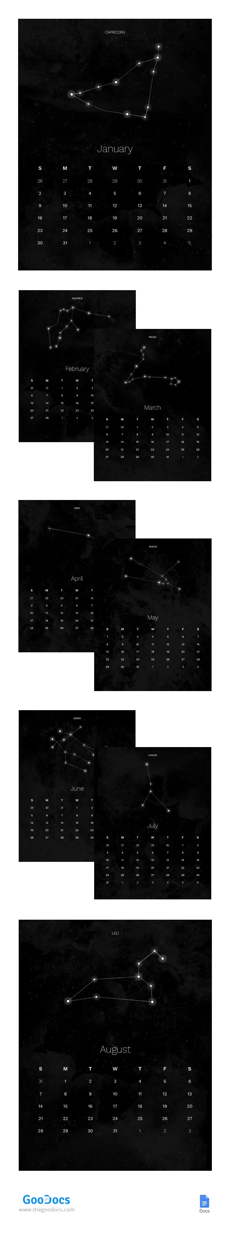Calendario delle Costellazioni dello Zodiaco - free Google Docs Template - 10062881