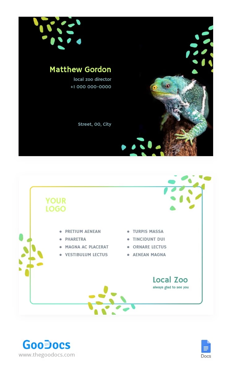 Tarjeta de presentación del director del zoológico - free Google Docs Template - 10063085