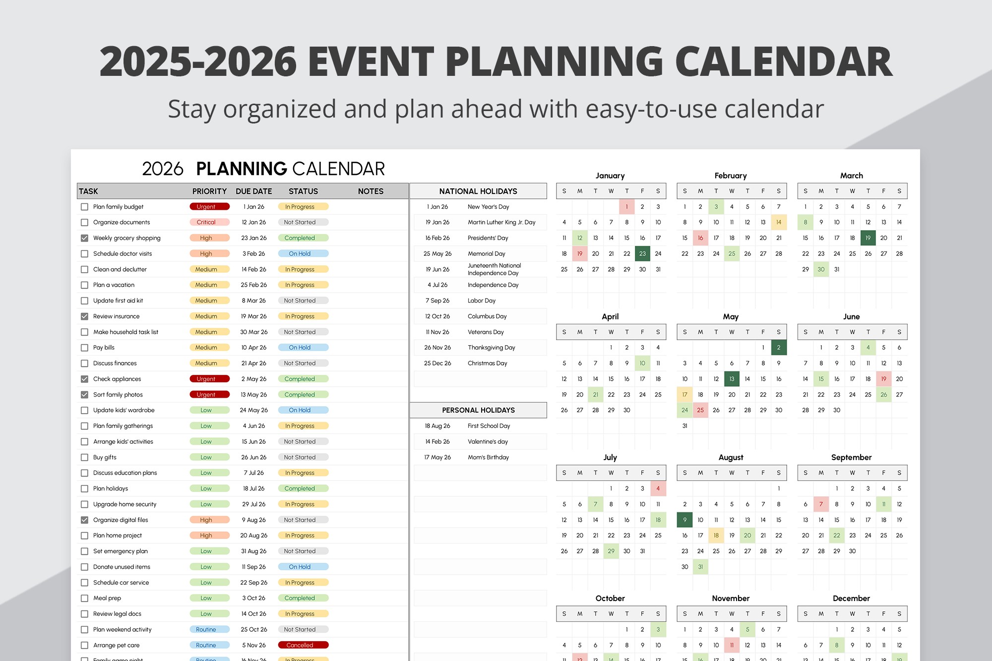 Calendrier de planification des événements 2025-2026 - Gratuit Google Docs Modèle - 10069973 - Glisser 1