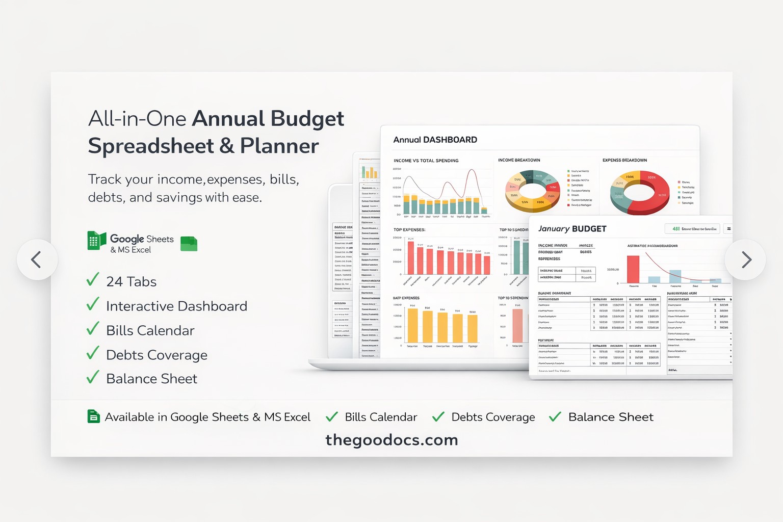 All-in-One Monthly Budget Template With Debt Tracker and Calendar - Free Google Docs Template - 10070000 - Slide 1
