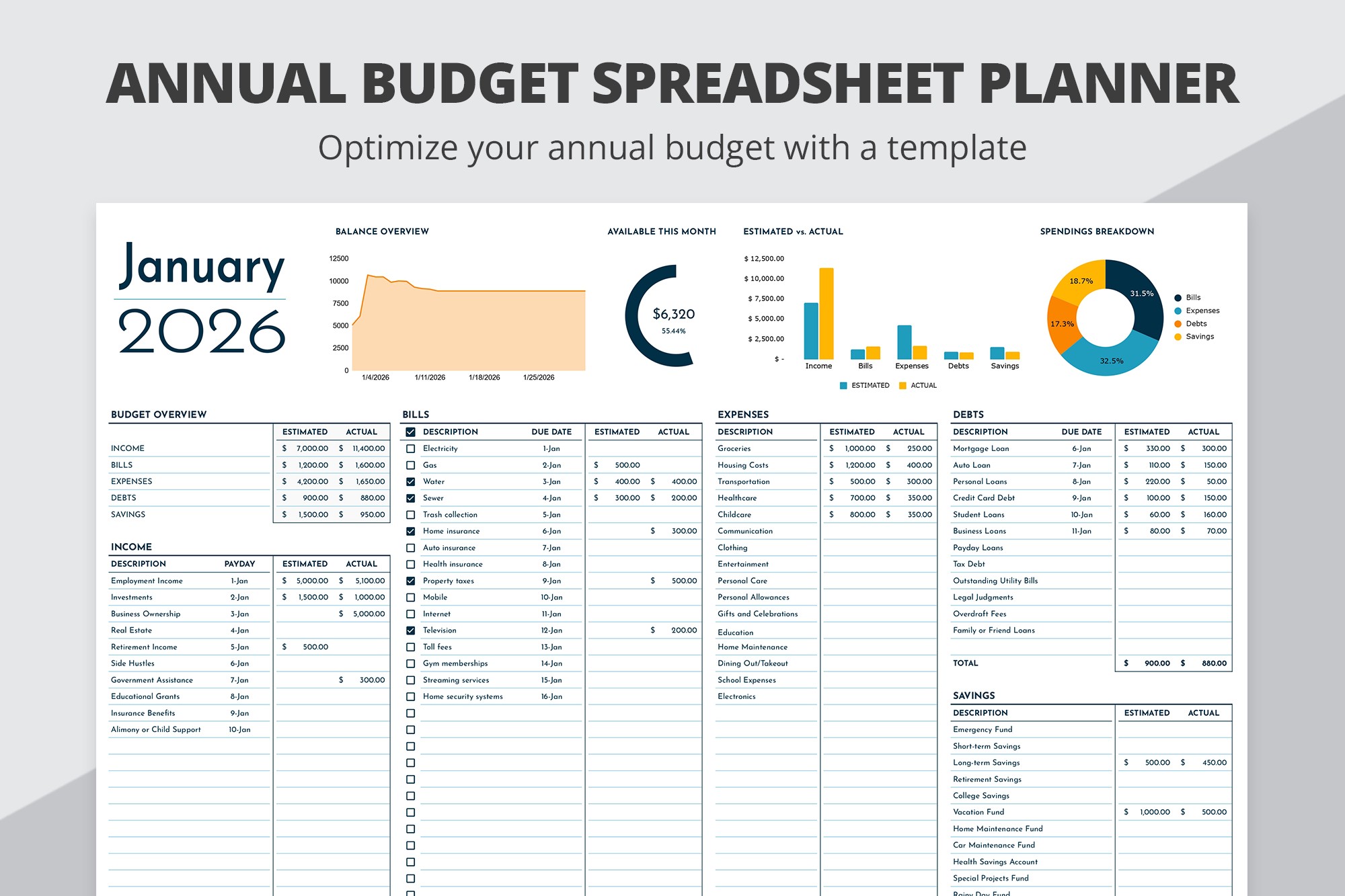 Annual Budget Spreadsheet And Planner - Free Google Docs Template - 10069239 - Slide 1