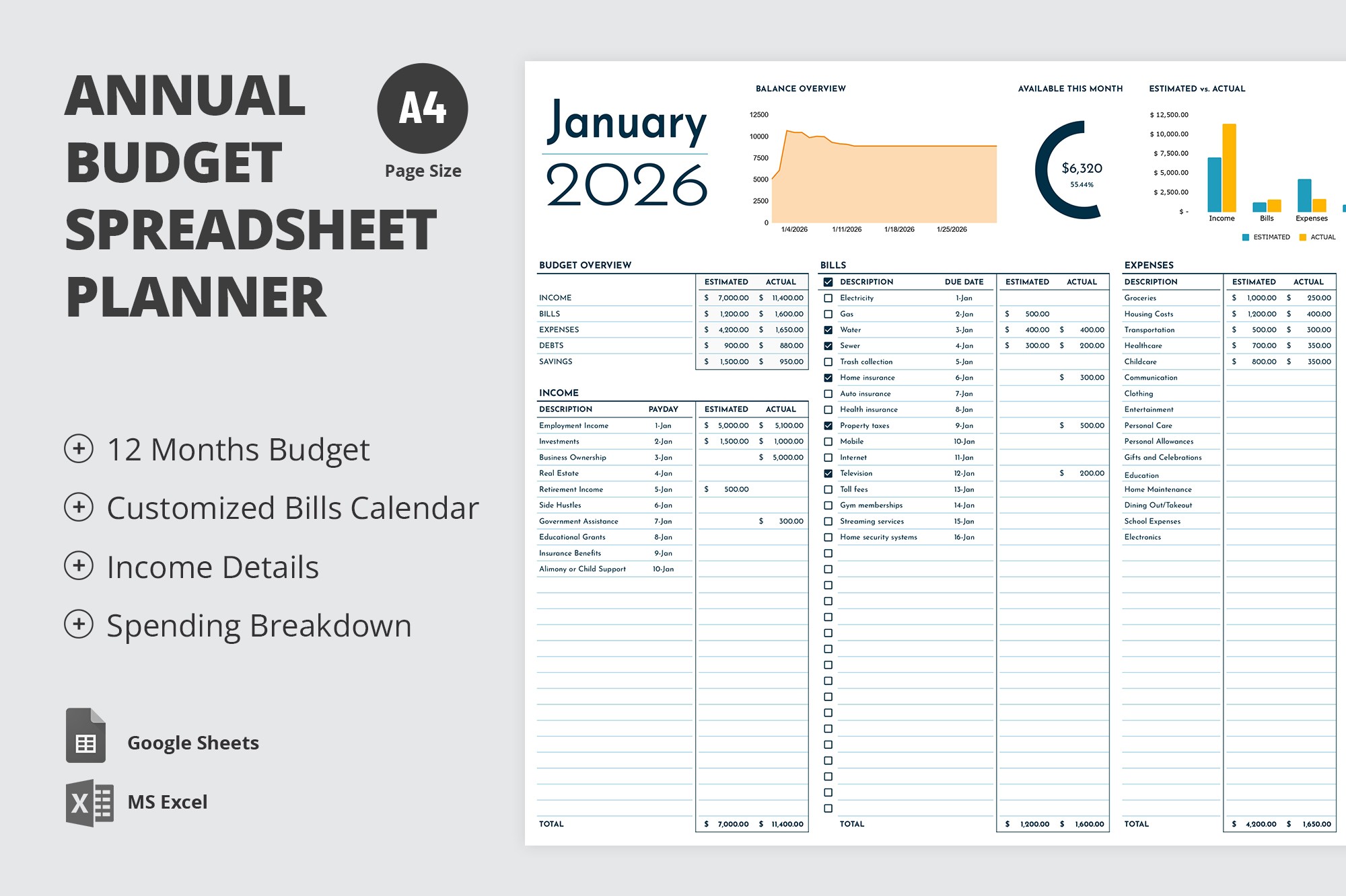 Annual Budget Spreadsheet And Planner - Free Google Docs Template - 10069239 - Slide 3