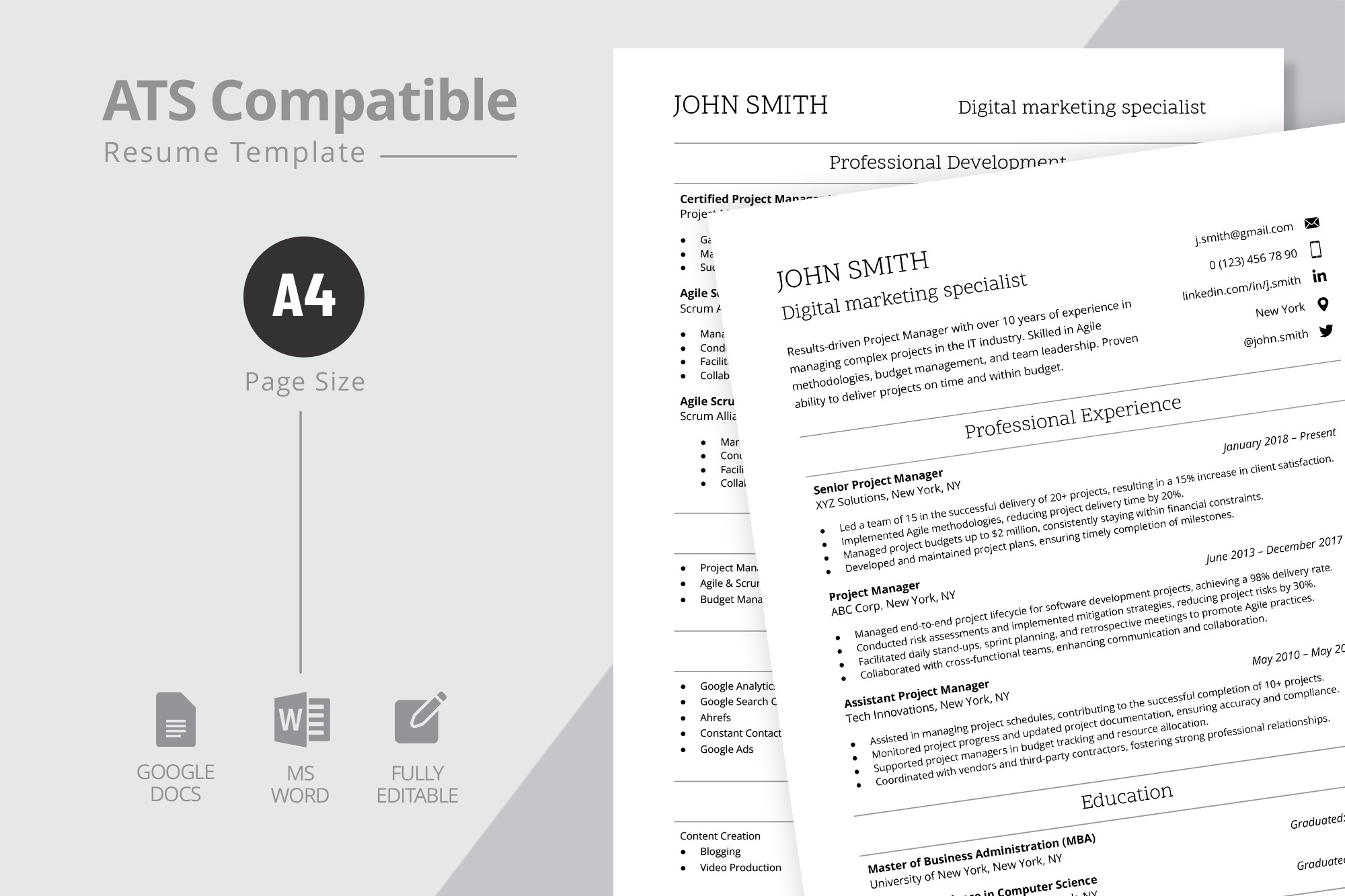 ATS Compatible Digital Marketing Specialist Resume Template - Free Google Docs Template - 10068833 - Slide 1