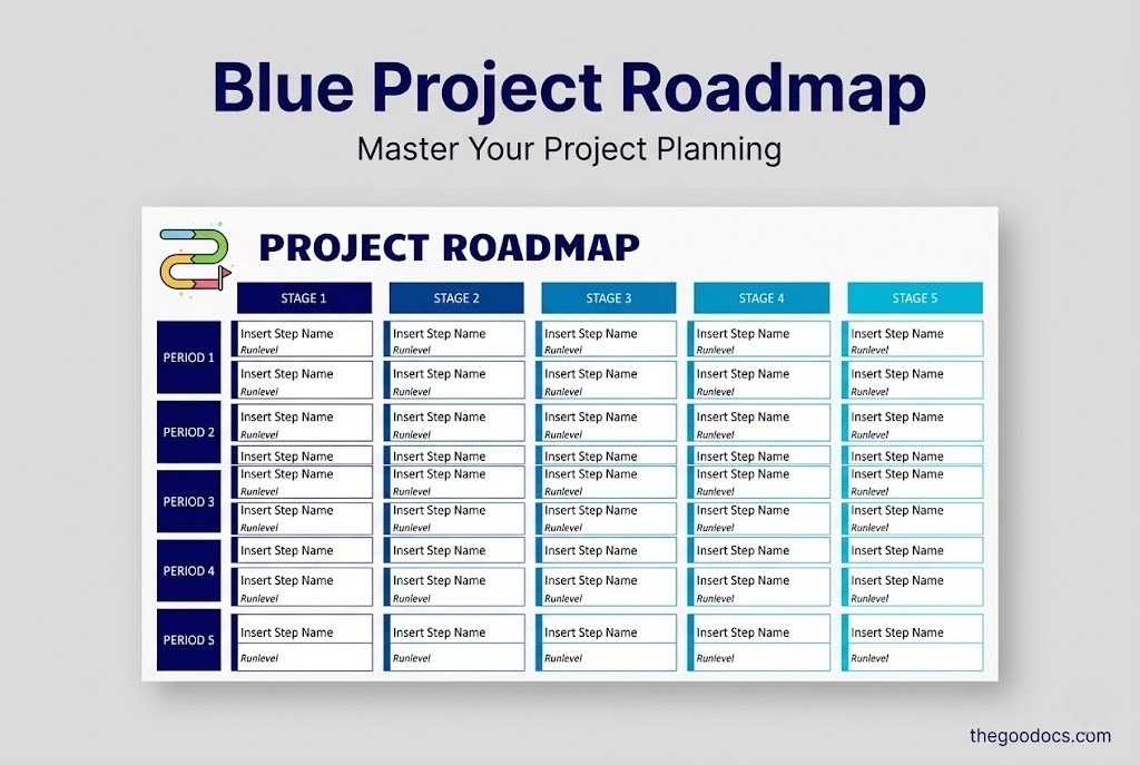 Pré-visualização de Cronograma do projeto Blue. para Google Sheets and Microsoft Excel - Ver 1