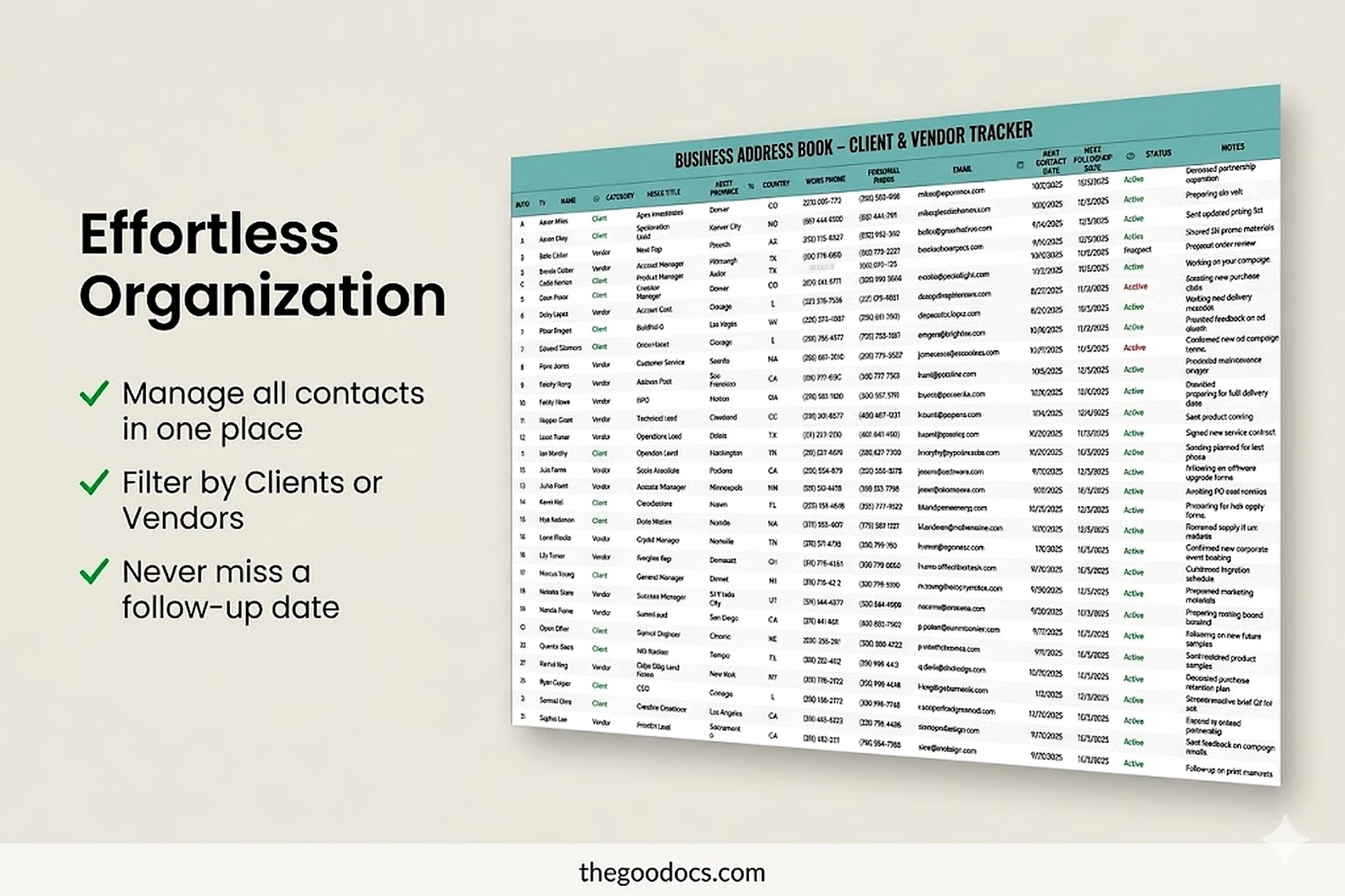 Preview of Business Address Book – Client & Vendor Tracker Template for Google Sheets and Microsoft Excel - View 2