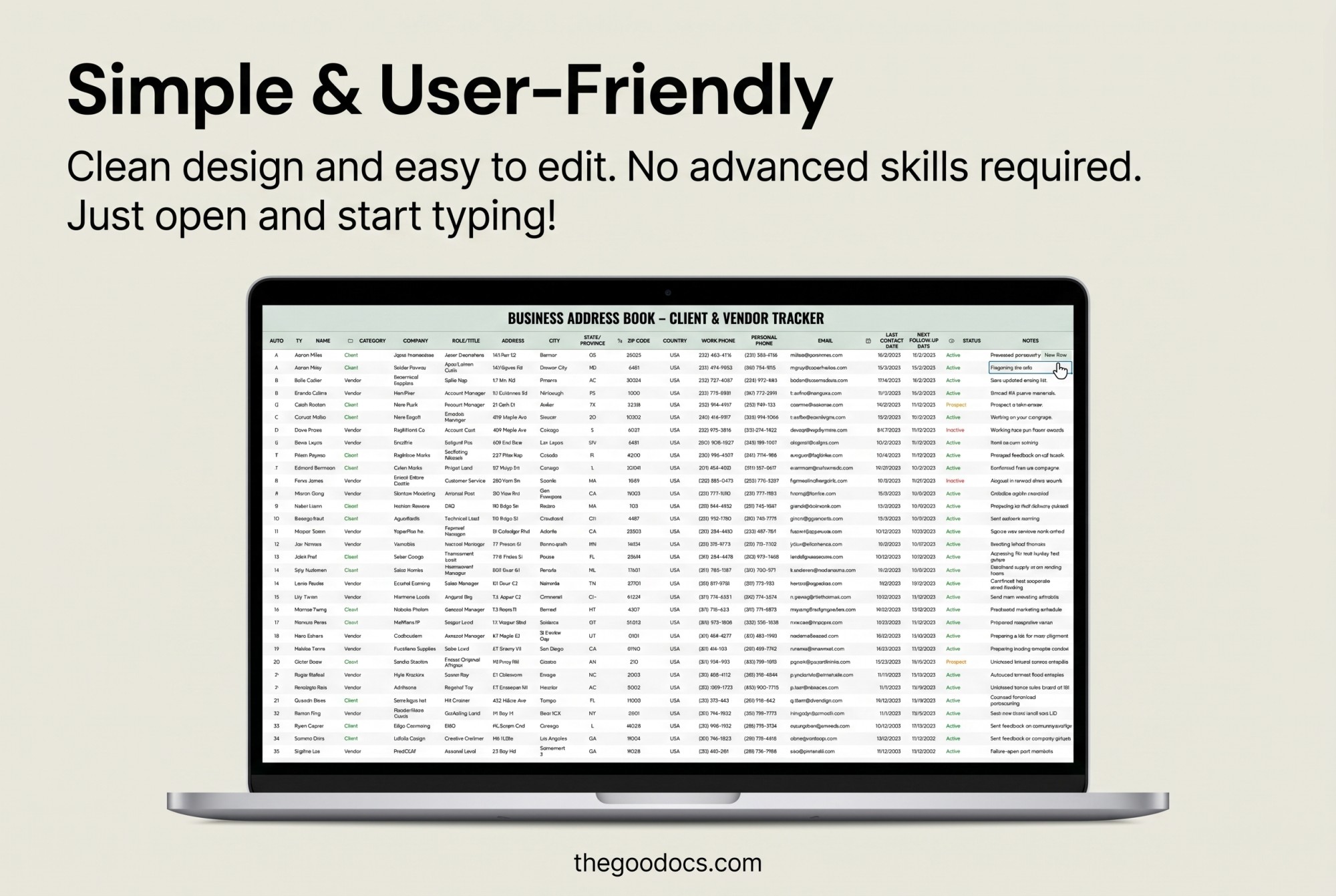 Preview of Business Address Book – Client & Vendor Tracker Template for Google Sheets and Microsoft Excel - View 4
