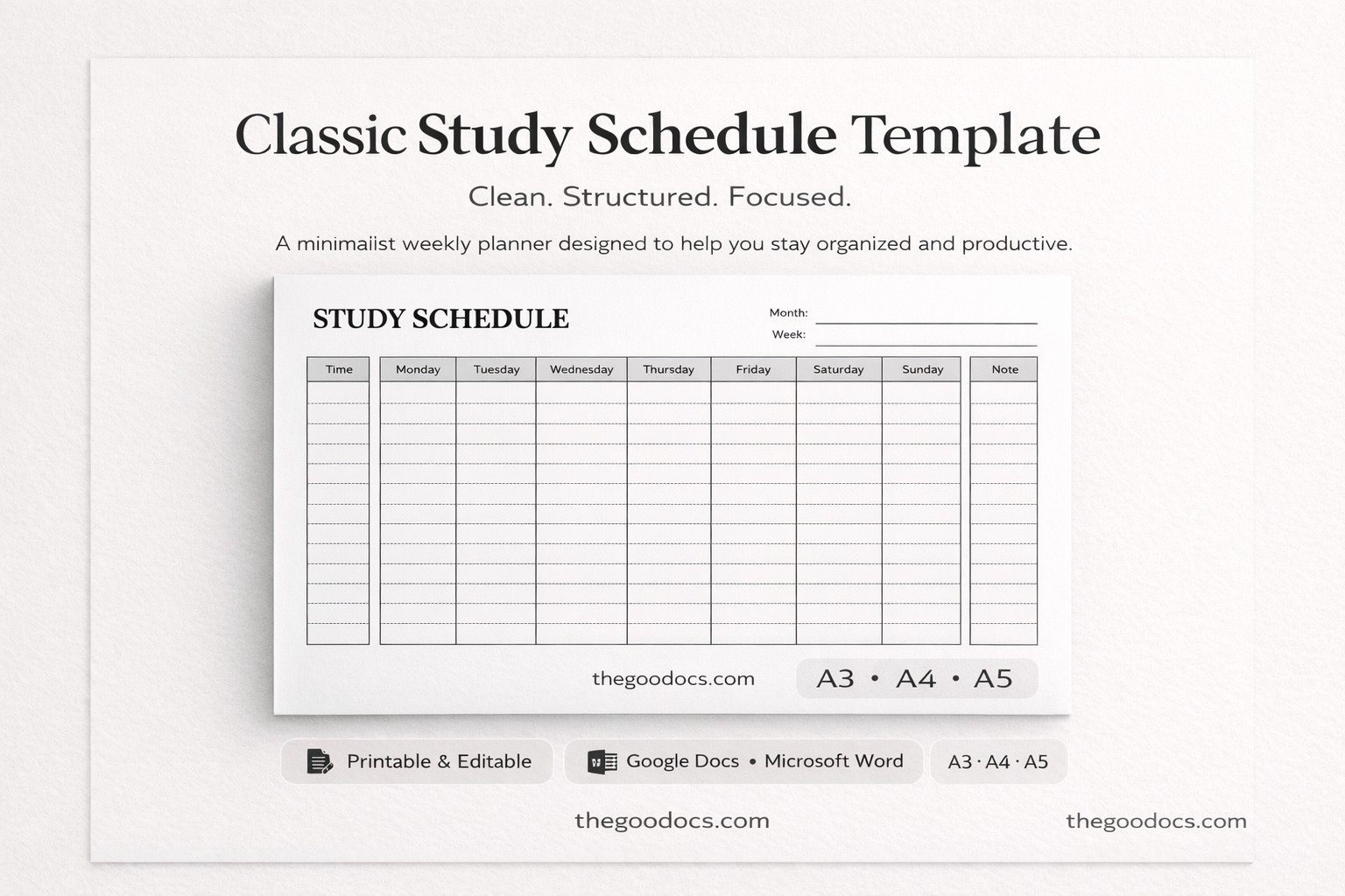 Classic Study Schedule - Free Google Docs Template - 10069659 - Slide 1