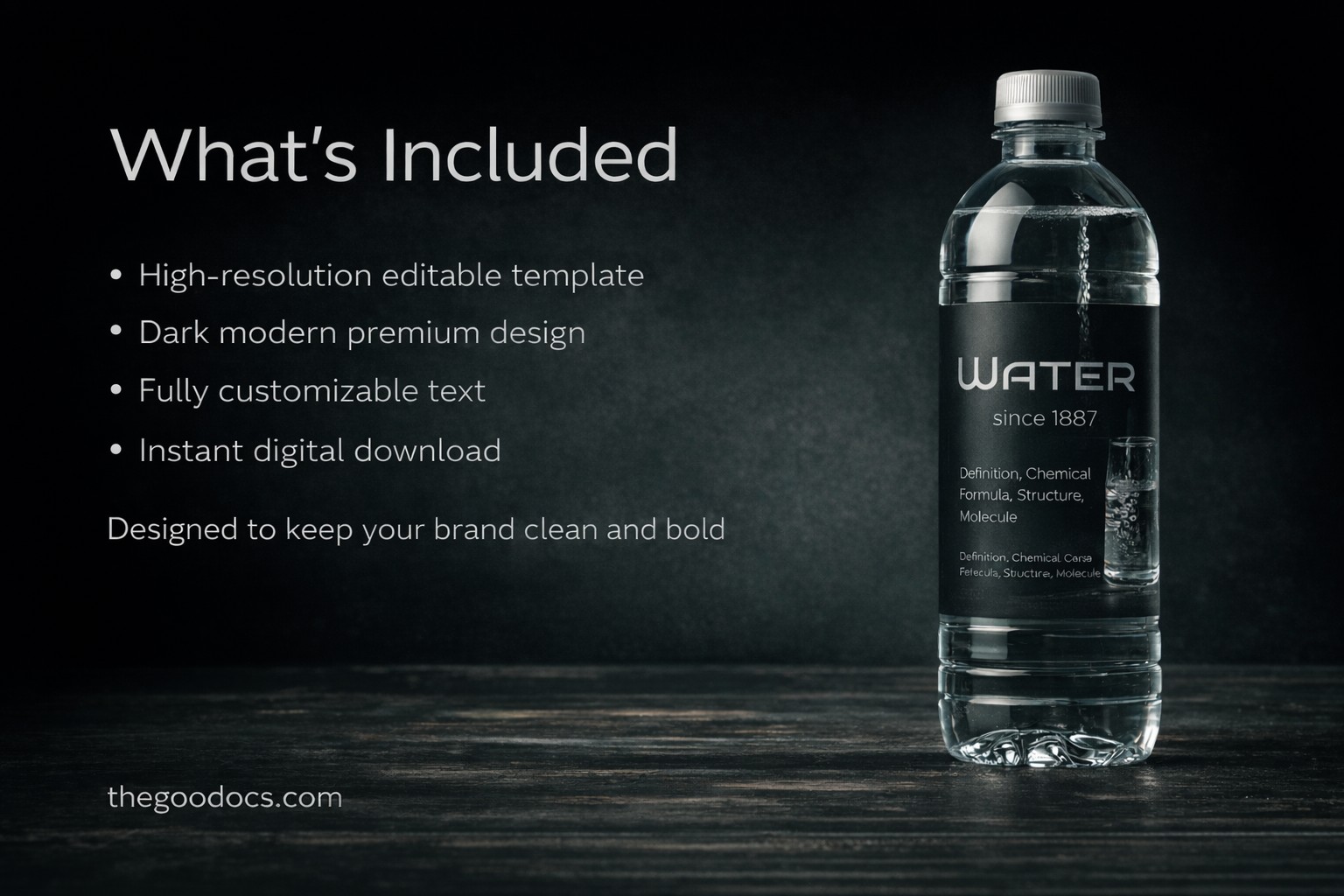 Pré-visualização de Rótulo Escuro e Moderno para Garrafa de Água para Google Slides and Microsoft PowerPoint - Ver 2