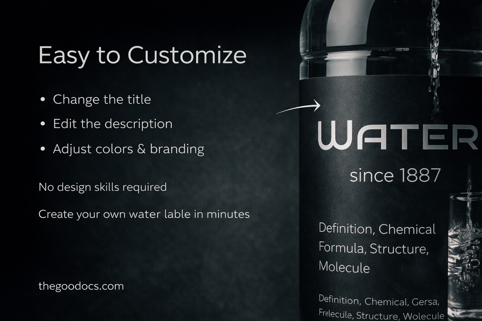 Pré-visualização de Rótulo Escuro e Moderno para Garrafa de Água para Google Slides and Microsoft PowerPoint - Ver 3