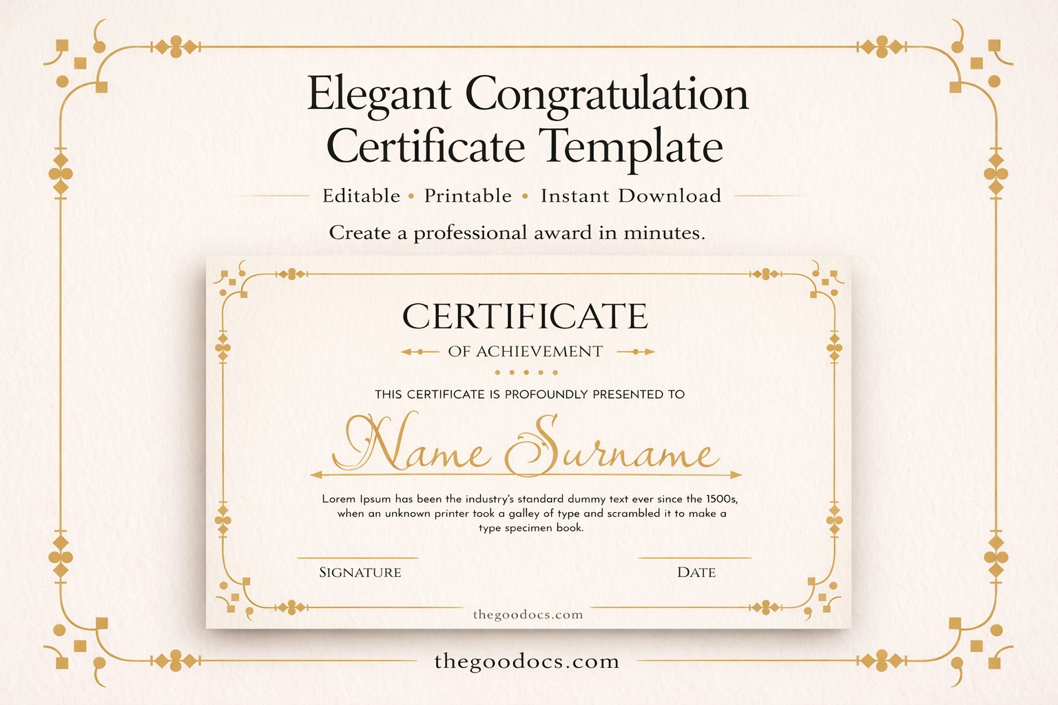 Elegante certificado de felicitación - Gratis Google Doc Plantilla - 10065244 - Deslizar 1