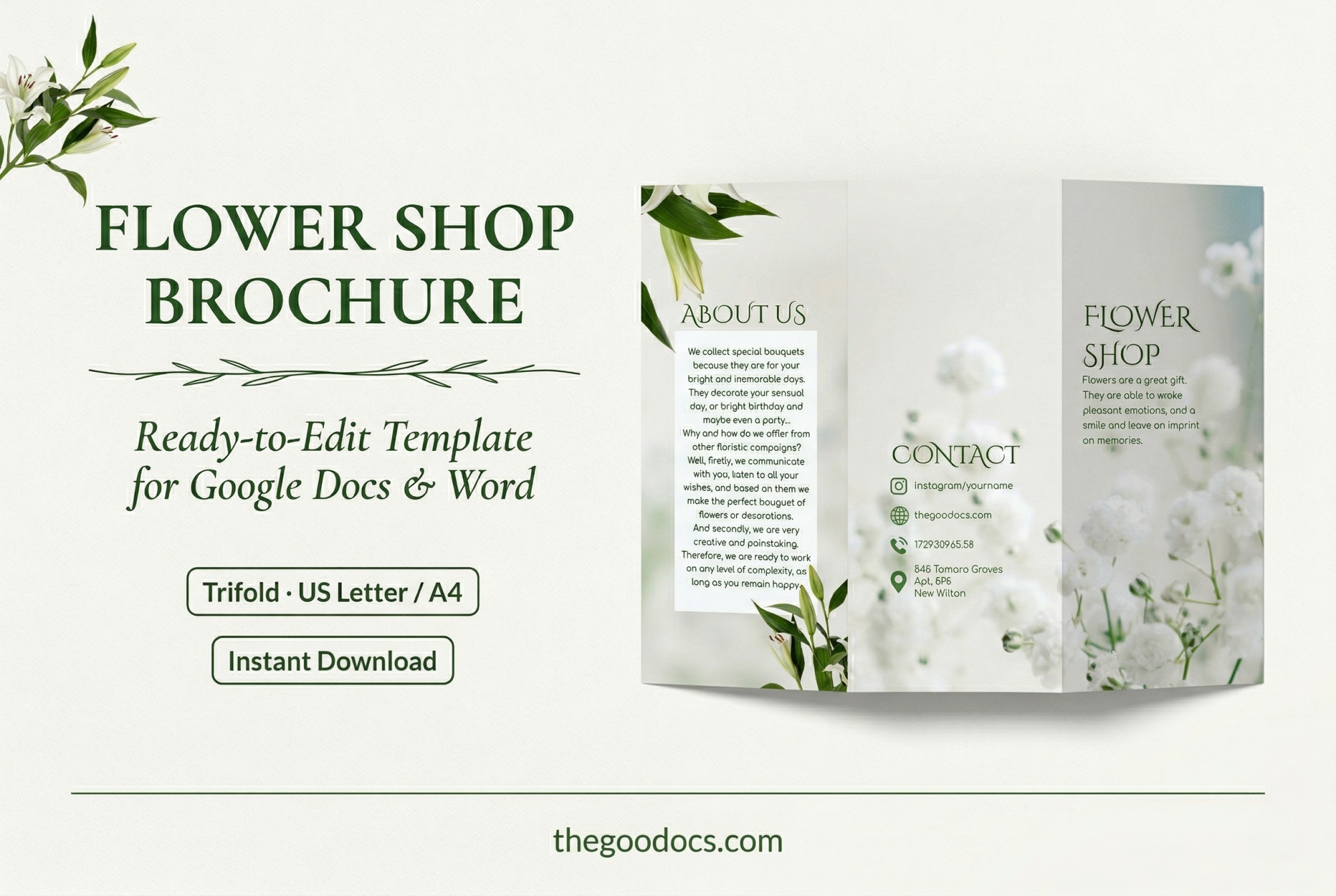 Aperçu de Brochure trifolium de la boutique de fleurs pour Google Docs and Microsoft Word - Voir 1