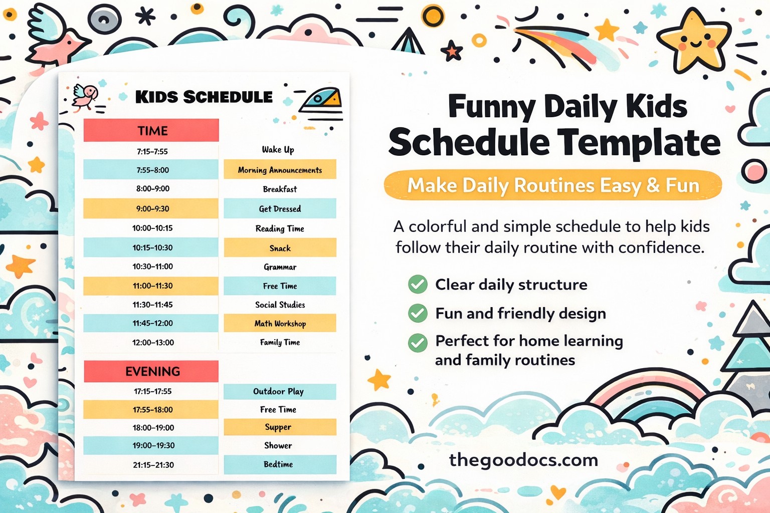 Pré-visualização de Horário engraçado diário das crianças. para Google Slides and Microsoft PowerPoint - Ver 1
