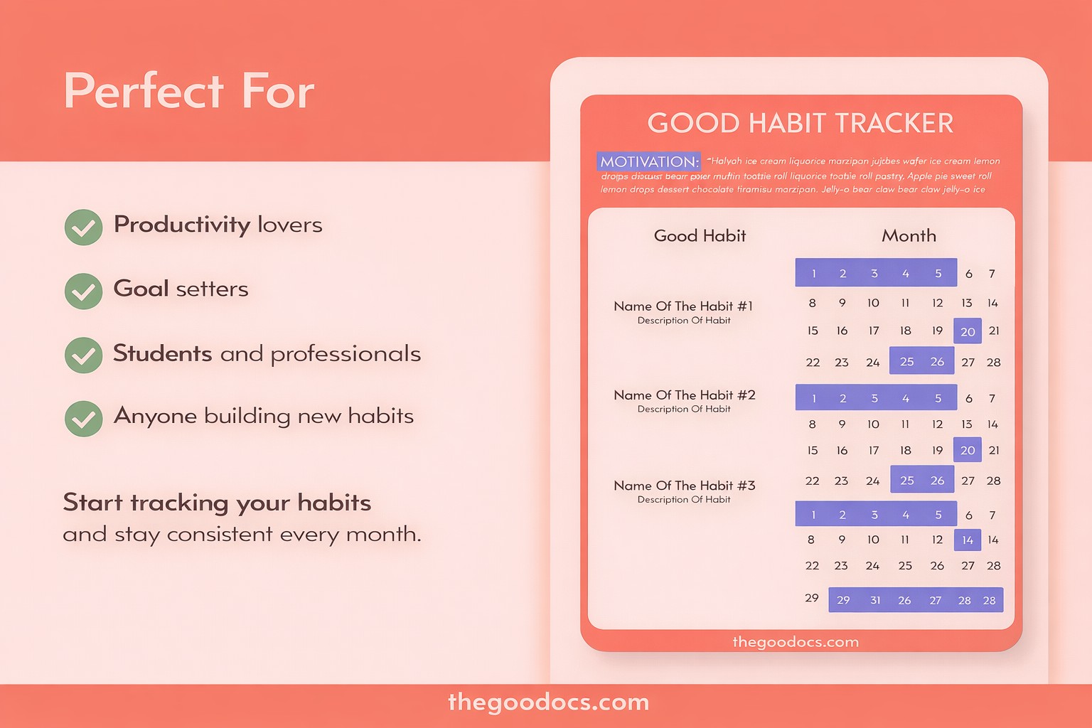 Aperçu de Bon suivi des bonnes habitudes pour Google Sheets and Microsoft Excel - Voir 5