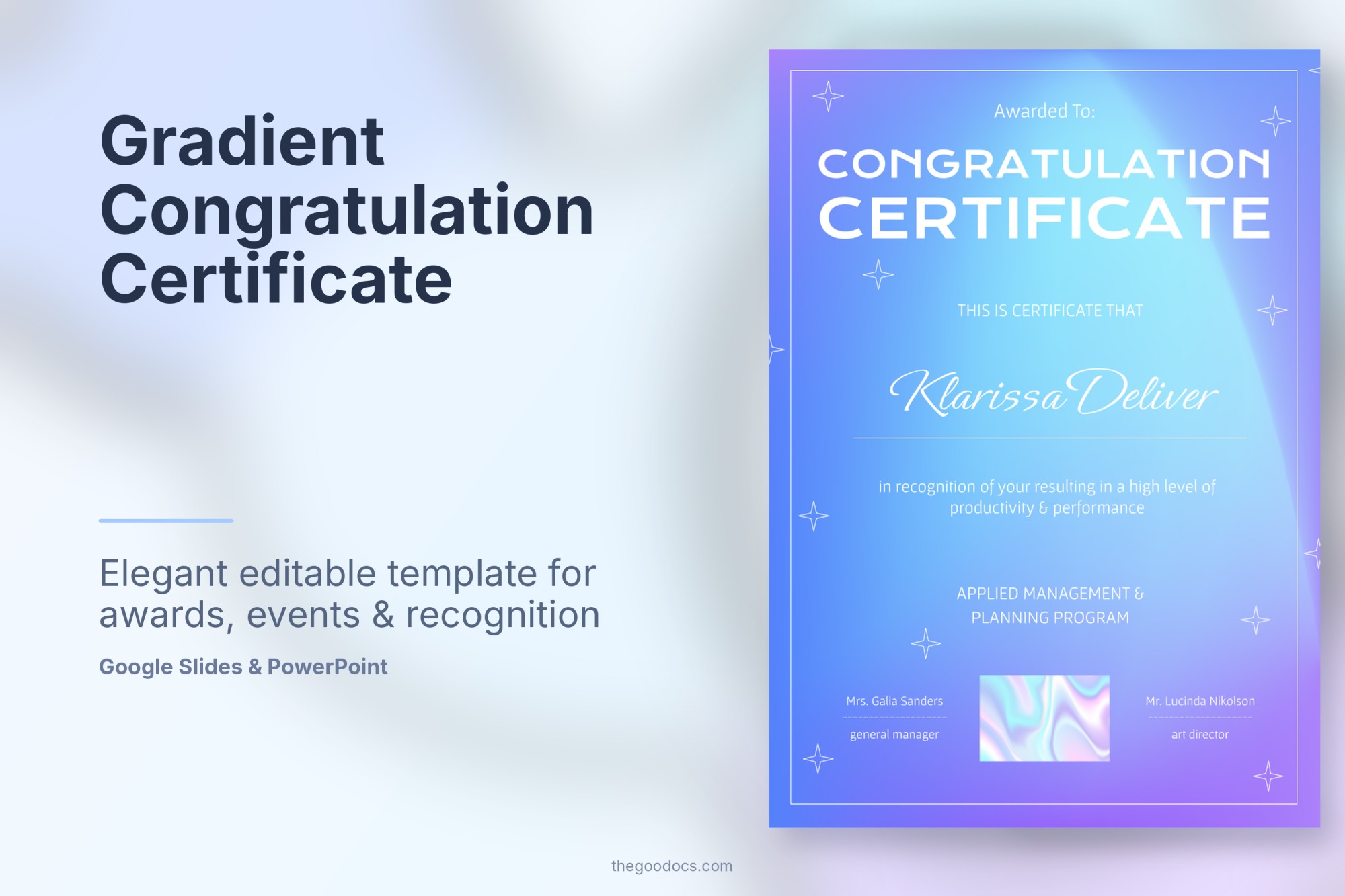 Preview of Gradient Congratulation Certificate for Google Slides and Microsoft PowerPoint - View 1