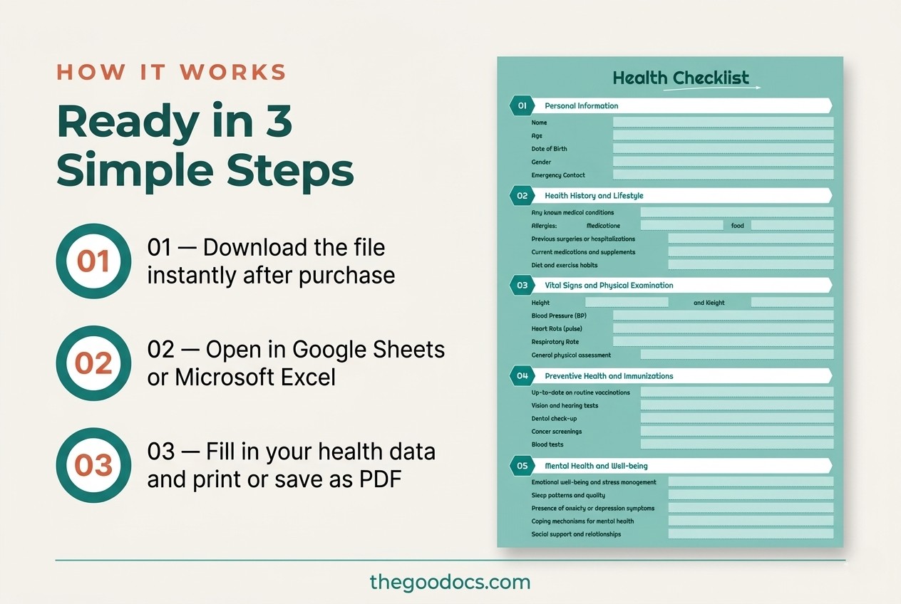 Anteprima di Elenco di controllo per la salute verde per Google Sheets and Microsoft Excel - Visualizza 4