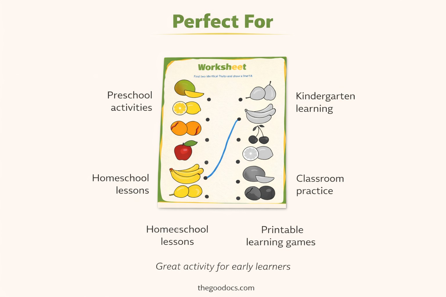 Pré-visualização de Folha de Exercícios Verde-Amarelo de Frutas para Google Docs and Microsoft Word - Ver 4