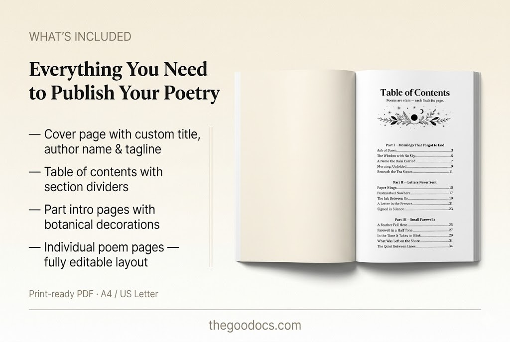 Preview of Minimalist Poetry Book Template for Google Docs and Microsoft Word - View 2