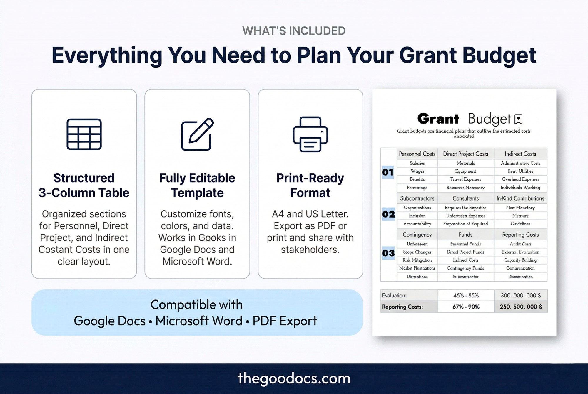 Preview of Modern Grant Budget for Google Docs and Microsoft Word - View 2