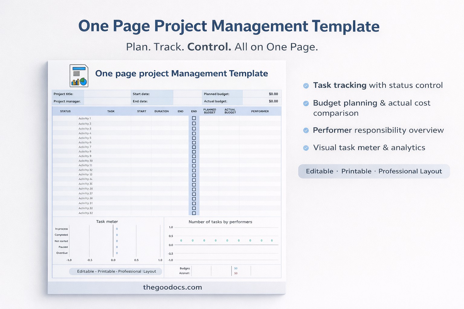 One Page Project Management - Free Google Docs Template - 10063237 - Slide 1