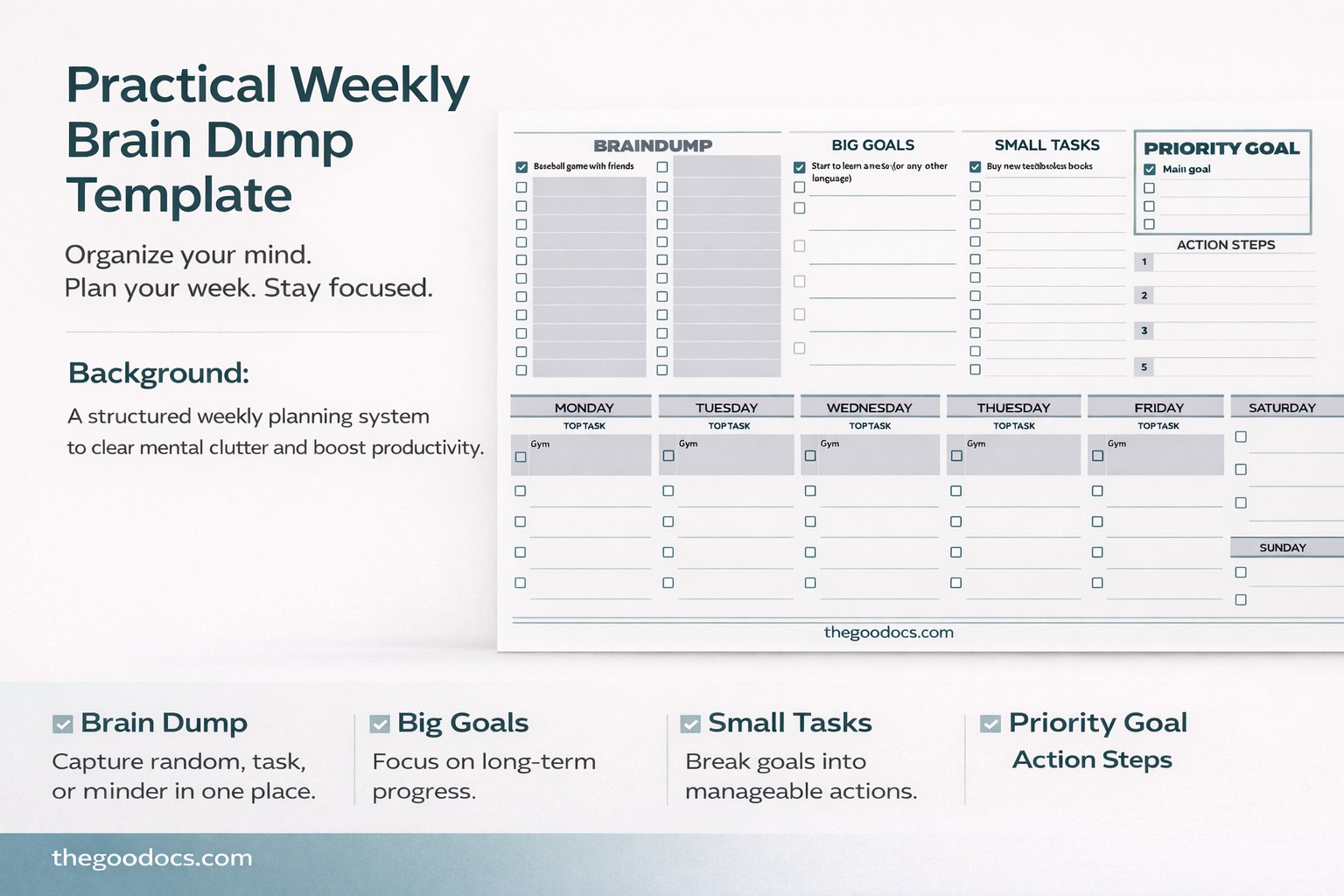 Praktisches wöchentliches Gehirnentleeren - Kostenlos Google Docs Vorlage - 10062377 - Gleiten 1