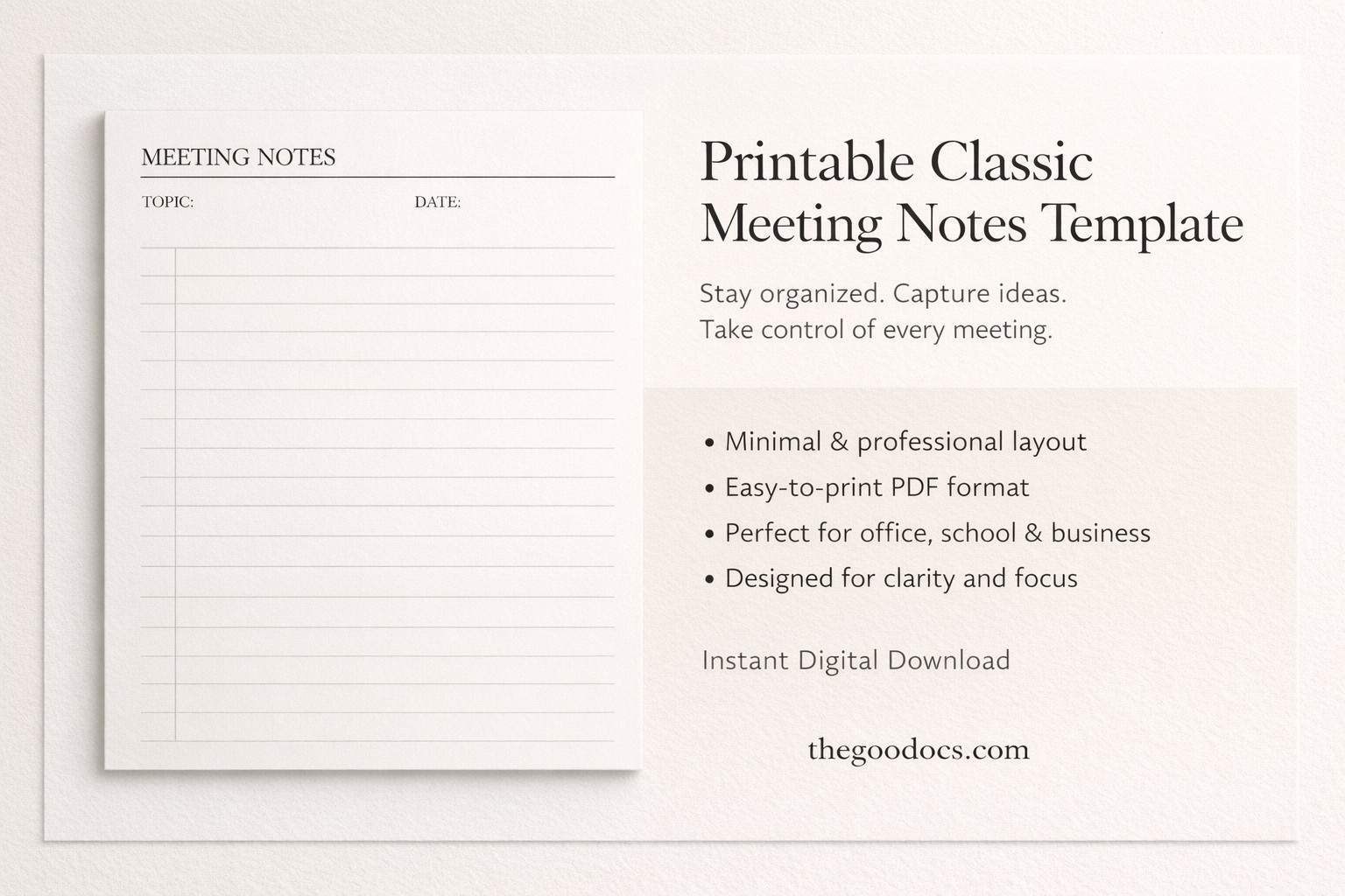 Printable Classic Meeting Notes - Free Google Docs Template - 10069926 - Slide 1